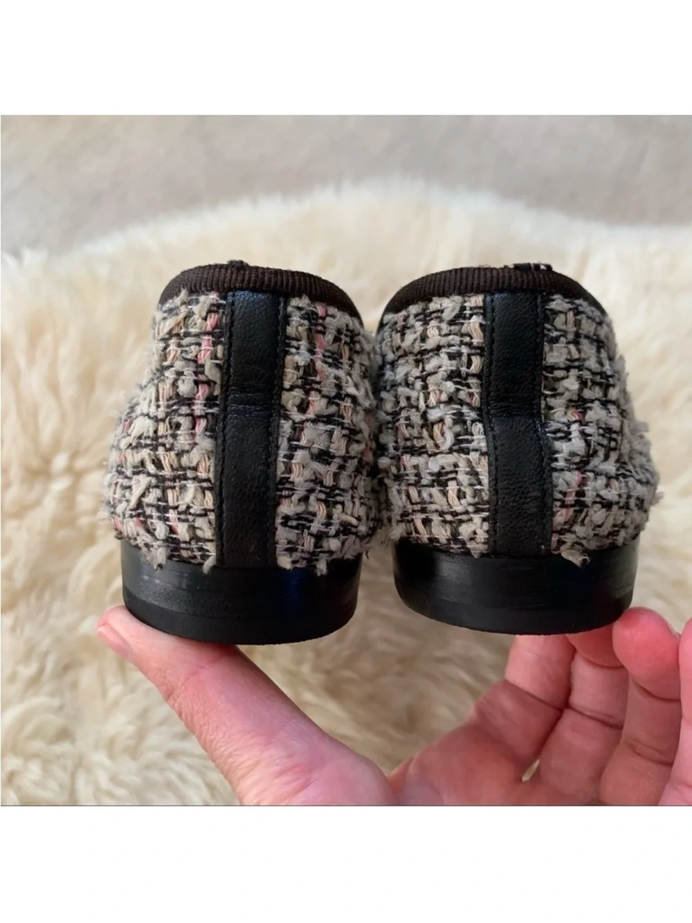 CHANEL Tweed Leather Toe Cap Classic Designer Blogger CC Flats 35